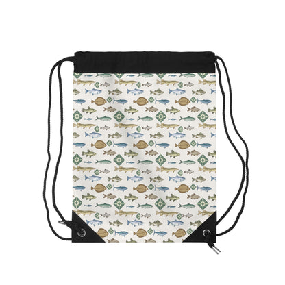 Fish Green Diamond Drawstring Bag